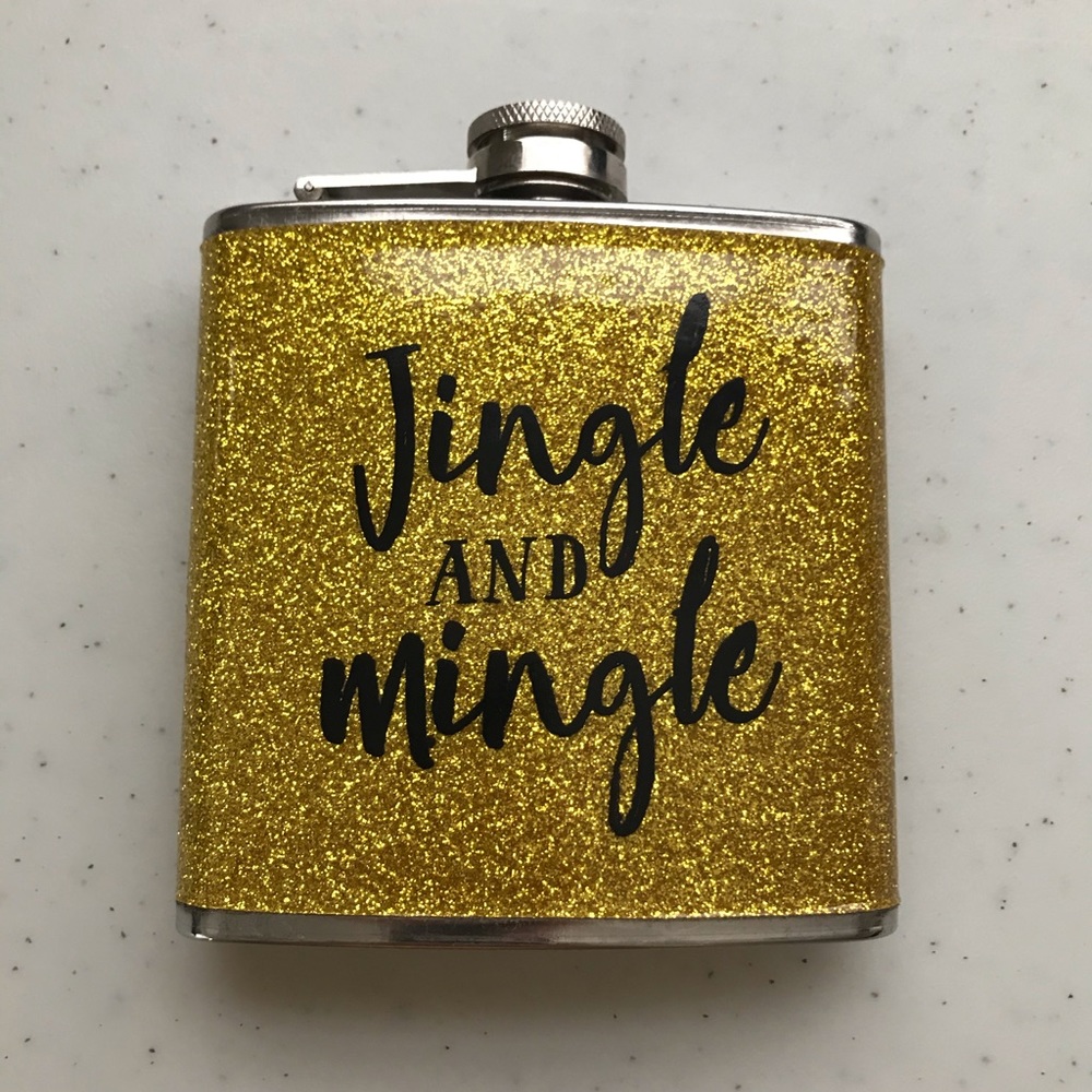 STAINLESS STEELE 6oz Flask with Vinyl Wrap Glitter